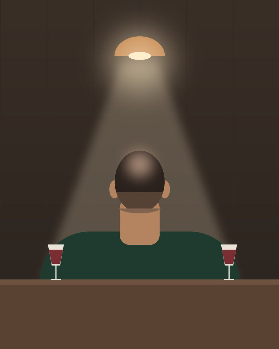 Illustration: dinner under a pendant light