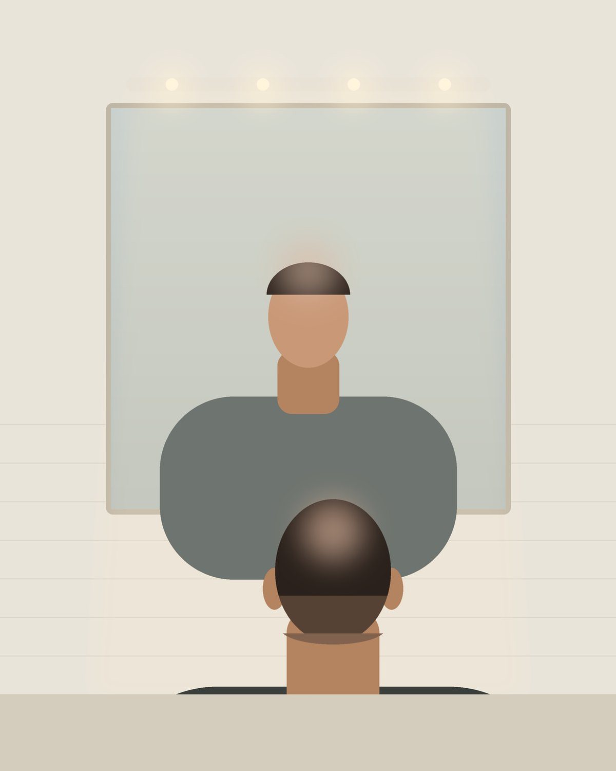 Illustration: man at a bathroom mirror