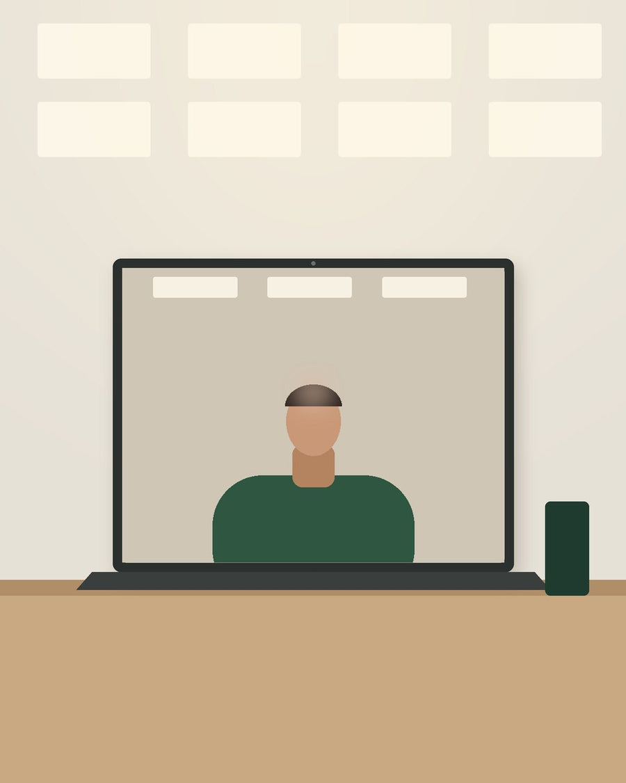 Illustration: video call under office ceiling lights