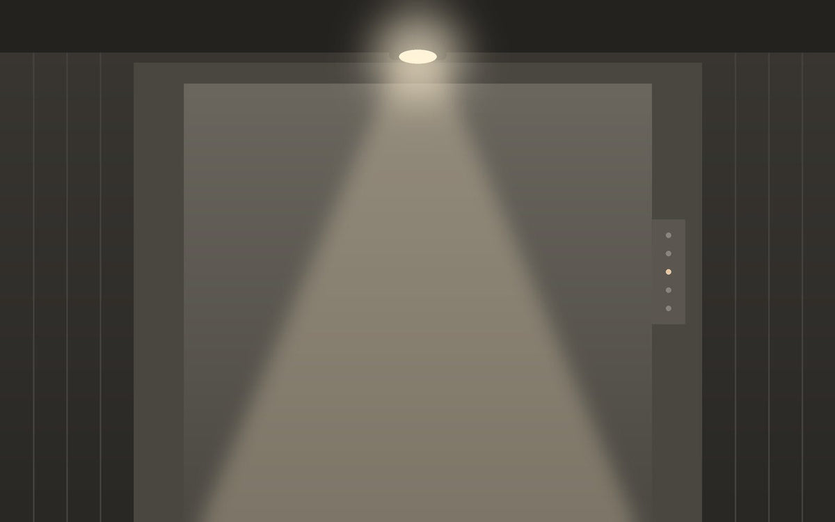 Illustration: empty elevator with one strong ceiling light