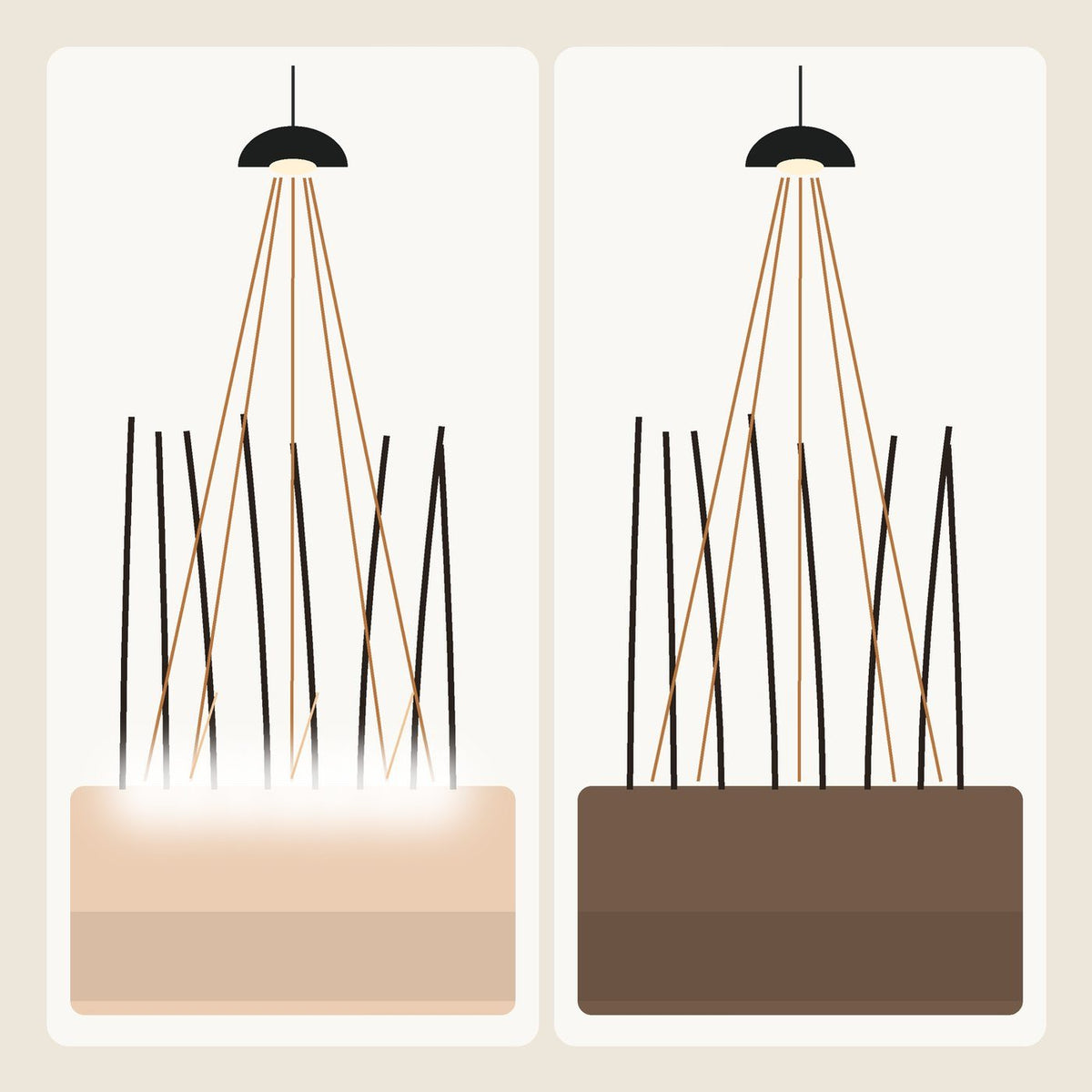 Illustration: bright scalp under overhead light vs. Scalp Shading
